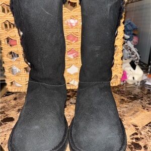Girls Koolaburra Black Suede Boots with Logo Detail